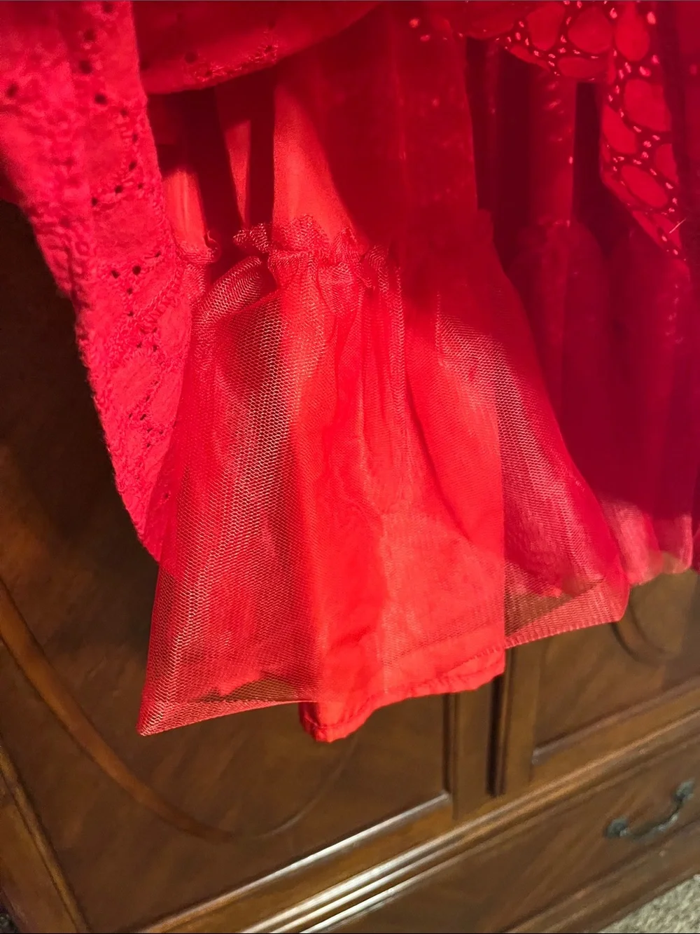 Blueberi Boulevard Red Eyelet Ruffle Strap Dress